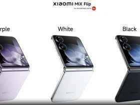 تصویر گوشی Xiaomi MIX Flip در حالت تاشده با صفحه‌نمایش خارجی و طراحی براق.