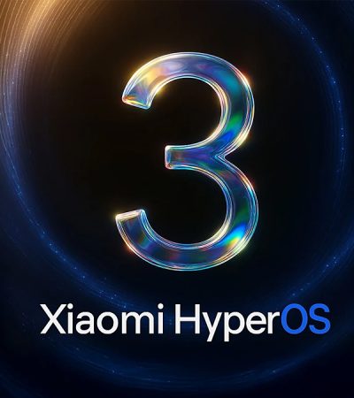 لوگوی HyperOS 3 شیائومی با طراحی شیشه مایع در پس‌زمینه تاریک