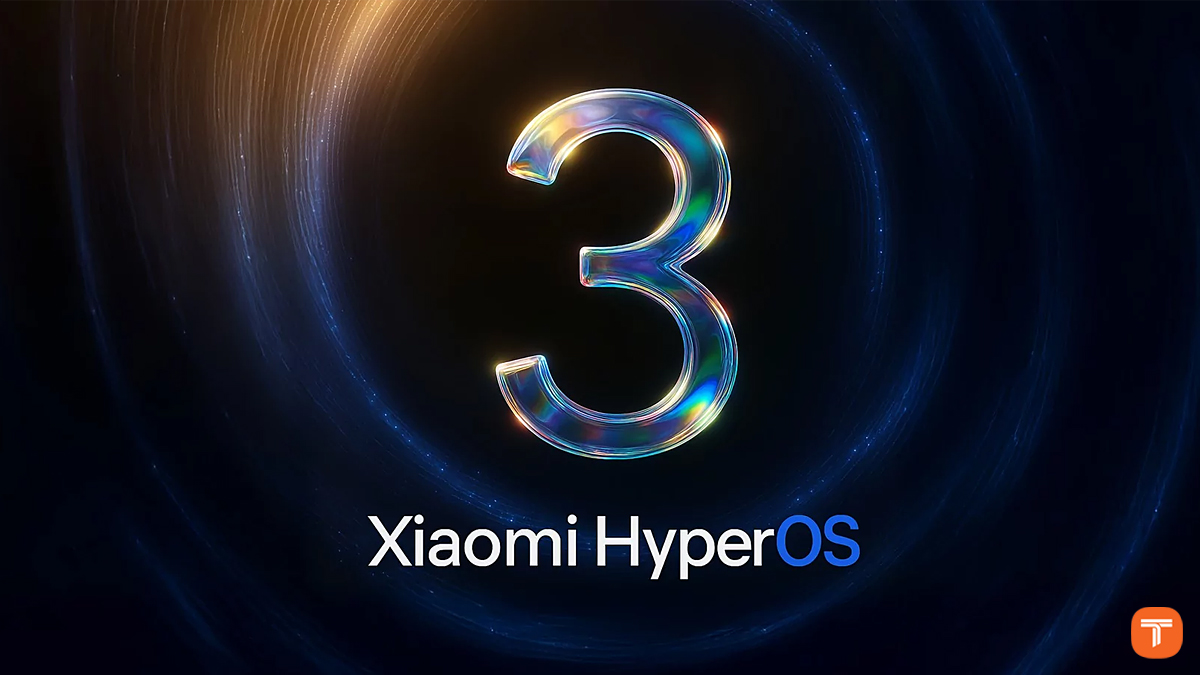 لوگوی HyperOS 3 شیائومی با طراحی شیشه مایع در پس‌زمینه تاریک