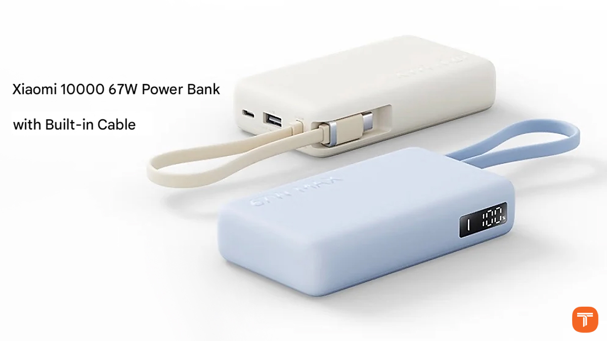 پاوربانک ۱۰٬۰۰۰ میلی‌آمپرساعتی شیائومی با توان ۶۷ وات و کابل داخلی