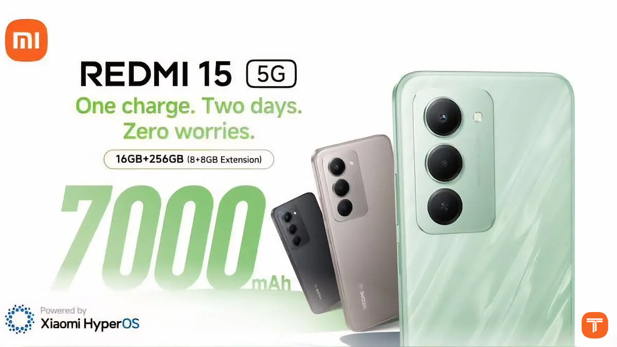 ردمی 15 5G شیائومی با باتری ۷۰۰۰ میلی‌آمپر و HyperOS