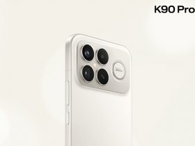 گوشی شیائومی Redmi K90 Pro Max در رنگ سفید طلایی روان با ماژول دوربین Bose