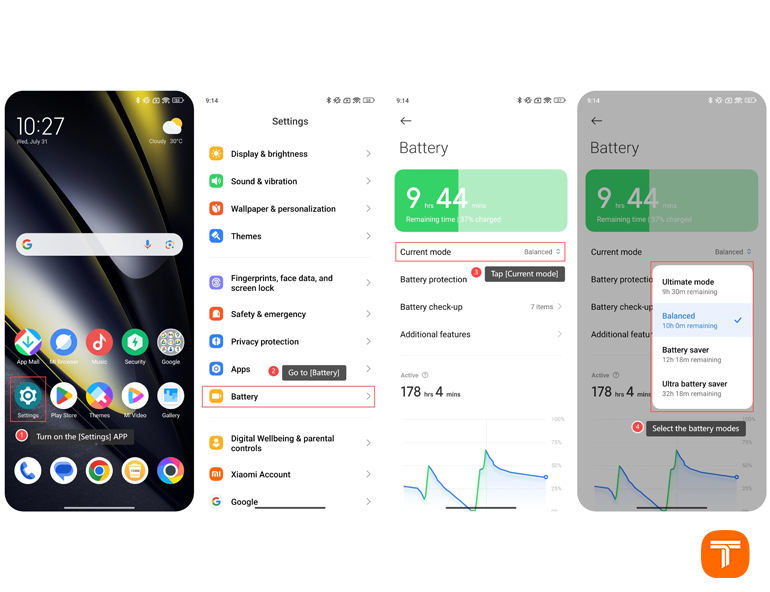 تنظیمات باتری و حالتهای مصرف انرژی در گوشی شیائومی